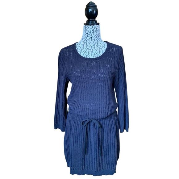 A.P.C.‎ Crochet Knit Drop Draw Cord Waist Cover Up Dress Black Size L - Picture 1 of 12